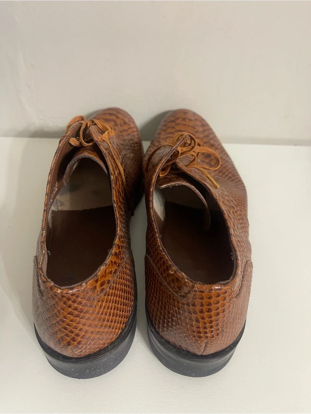 Madison Stacy Adams Anaconda Cognac Brown Textured Leather Lace-Up Oxfords 11.5
